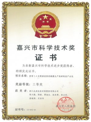 2016市科技進(jìn)步獎(jiǎng)-新型3.4米聚烯烴熱收縮膜生產(chǎn)線研制及產(chǎn)業(yè)化